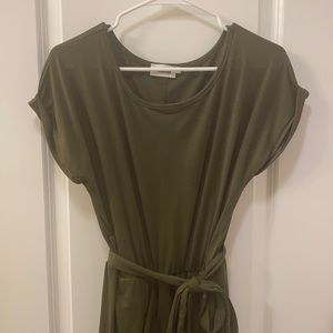 Olive green high-low dress with tie front